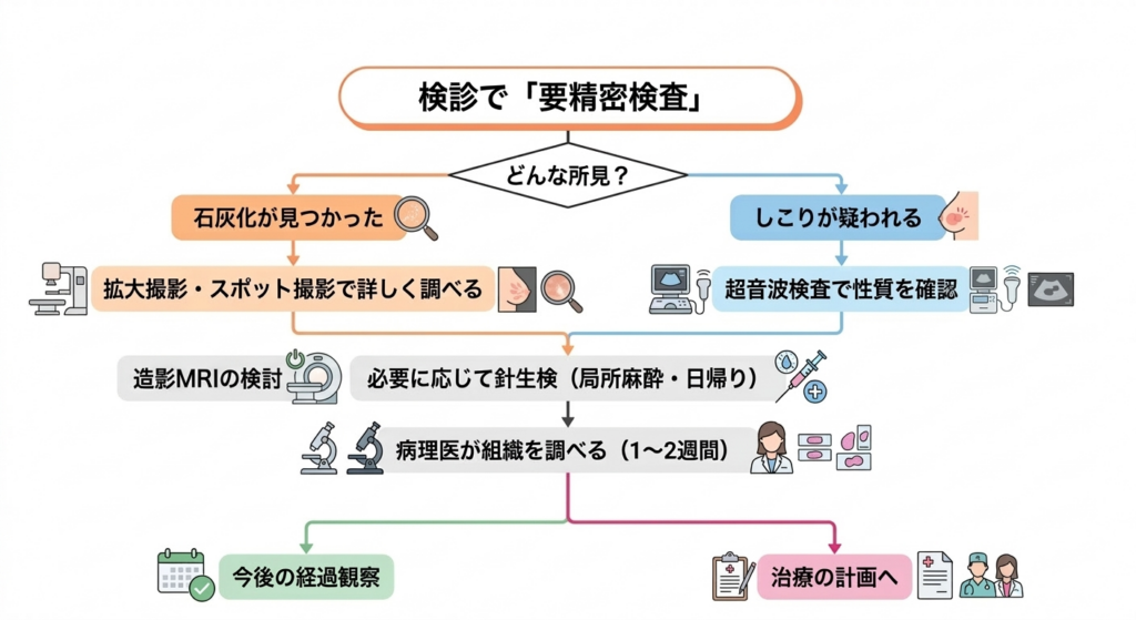 要精密検査と言われた時の流れ — 再検査から結果説明まで