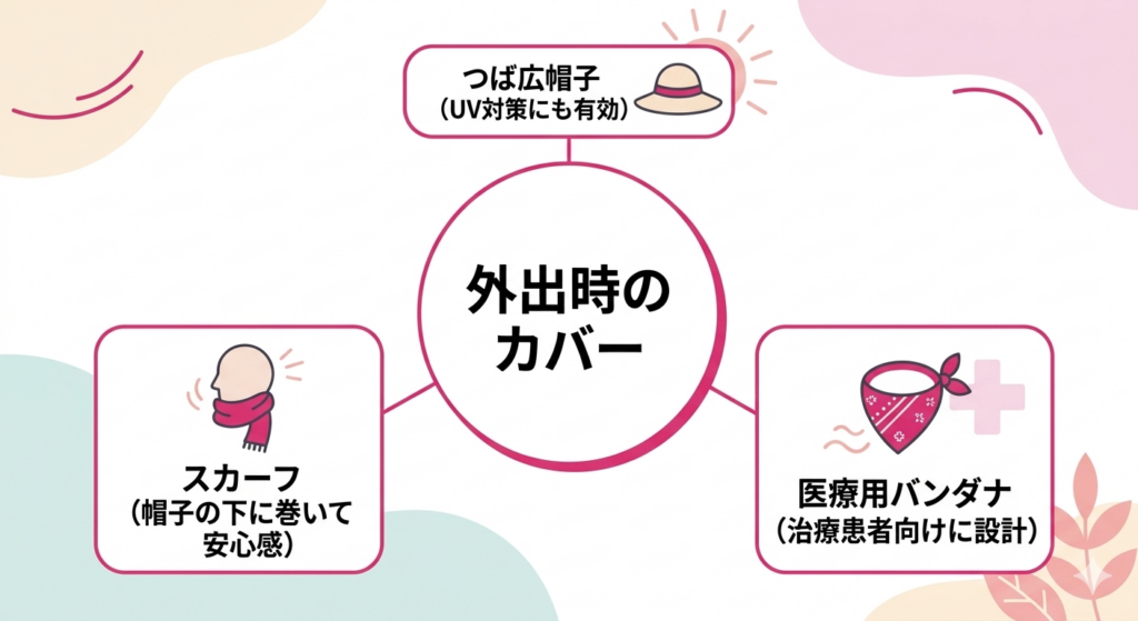 ケア帽子とスカーフの巻き方バリエーション